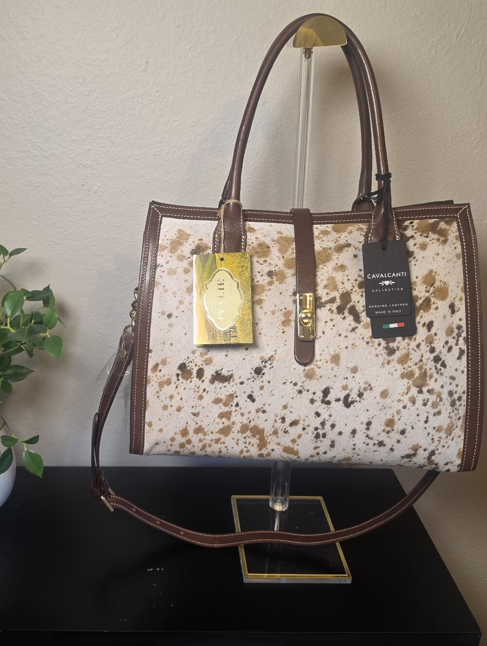 Bellissimo Cavalcanti Collection Italian Genuine Leather Calf Hair Tote Bag NWT